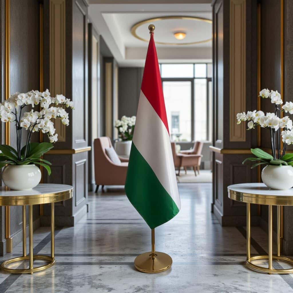 hungary flag on stand