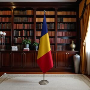 drapeau Roumanie avec pied