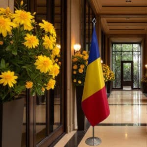 drapeau Roumanie avec pied
