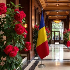 drapeau Roumanie avec pied