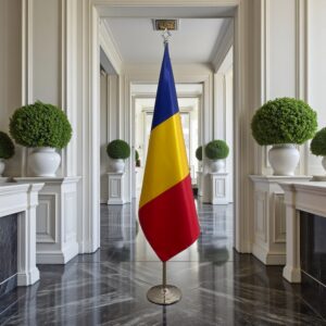 drapeau Roumanie avec pied