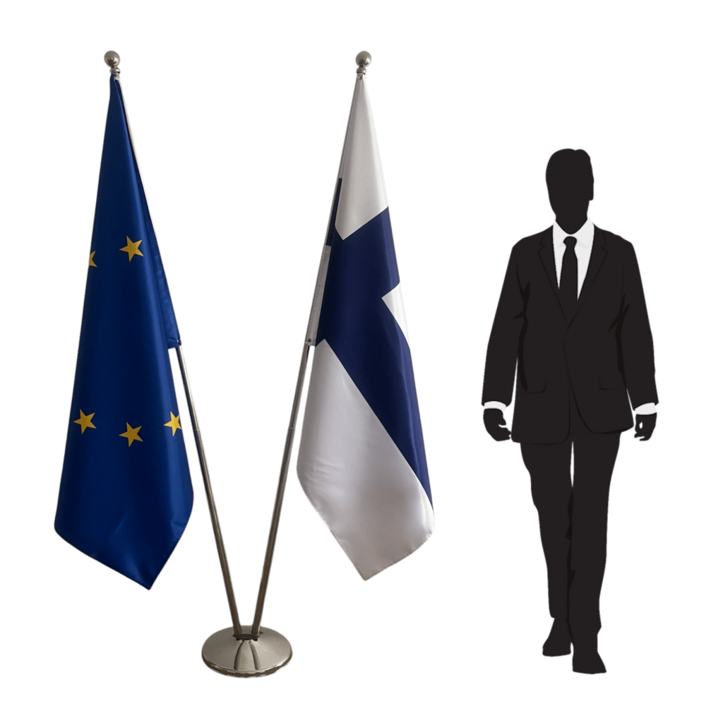 Finland flag on stand