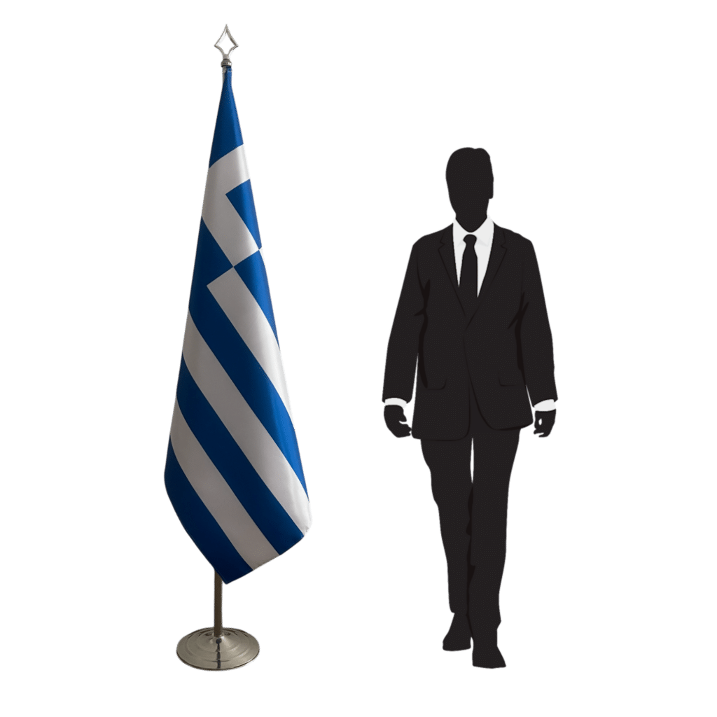 greece flag on stand