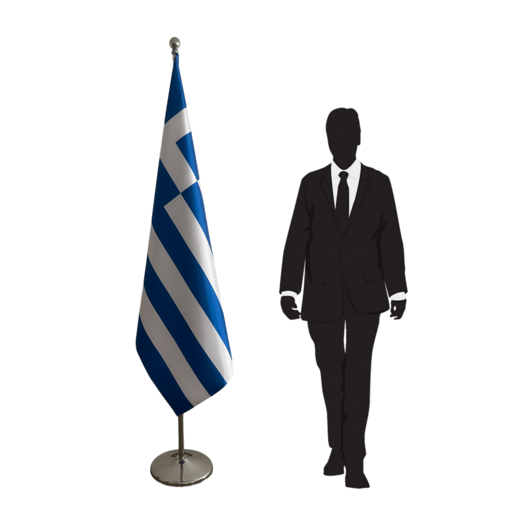 greece flag on stand