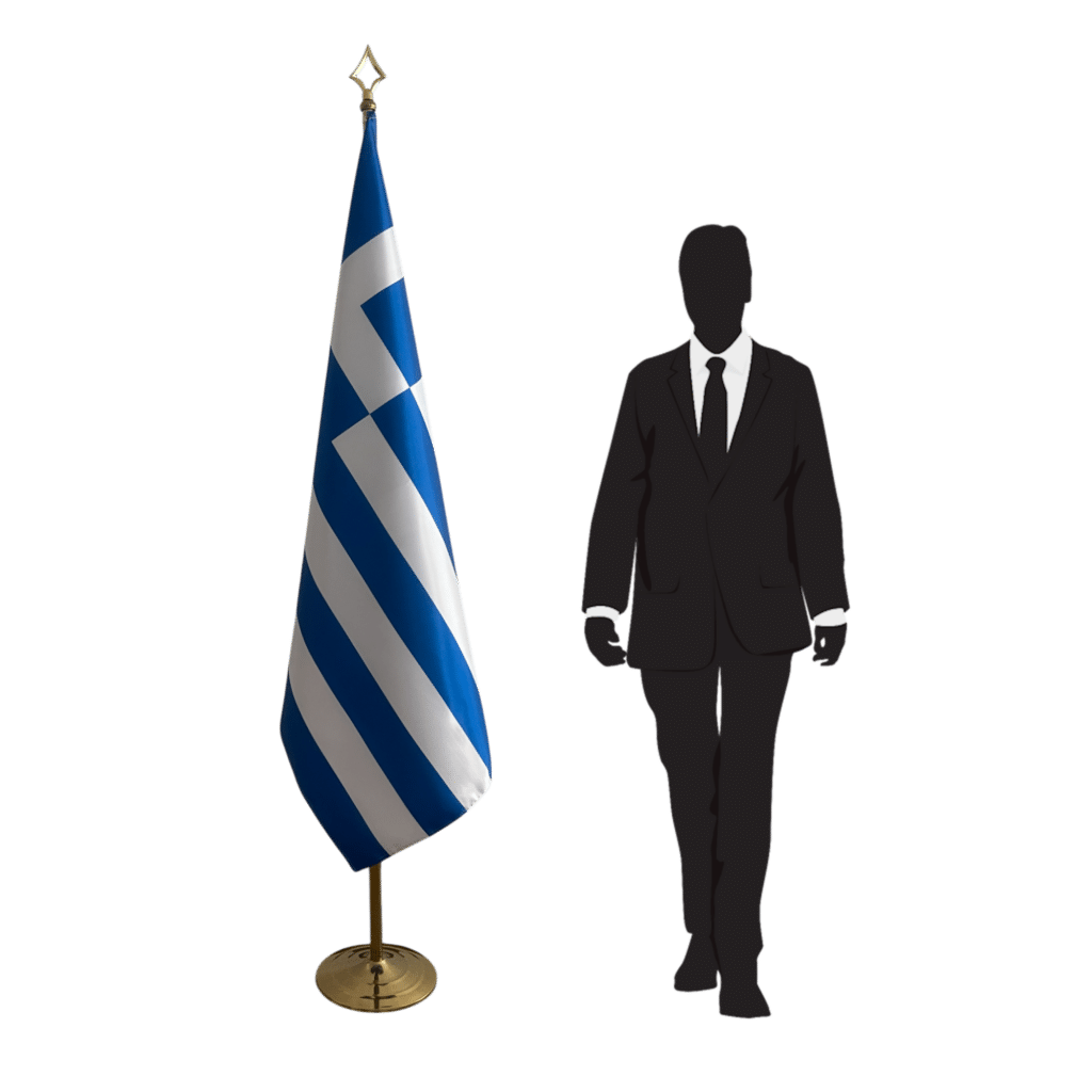 greece flag on stand