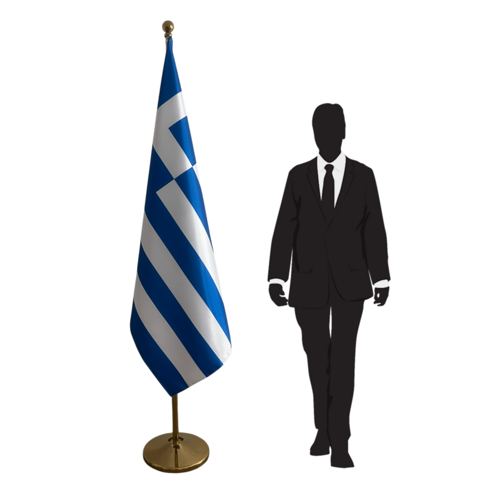 greece flag on stand