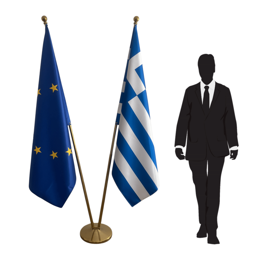 greece flag on stand