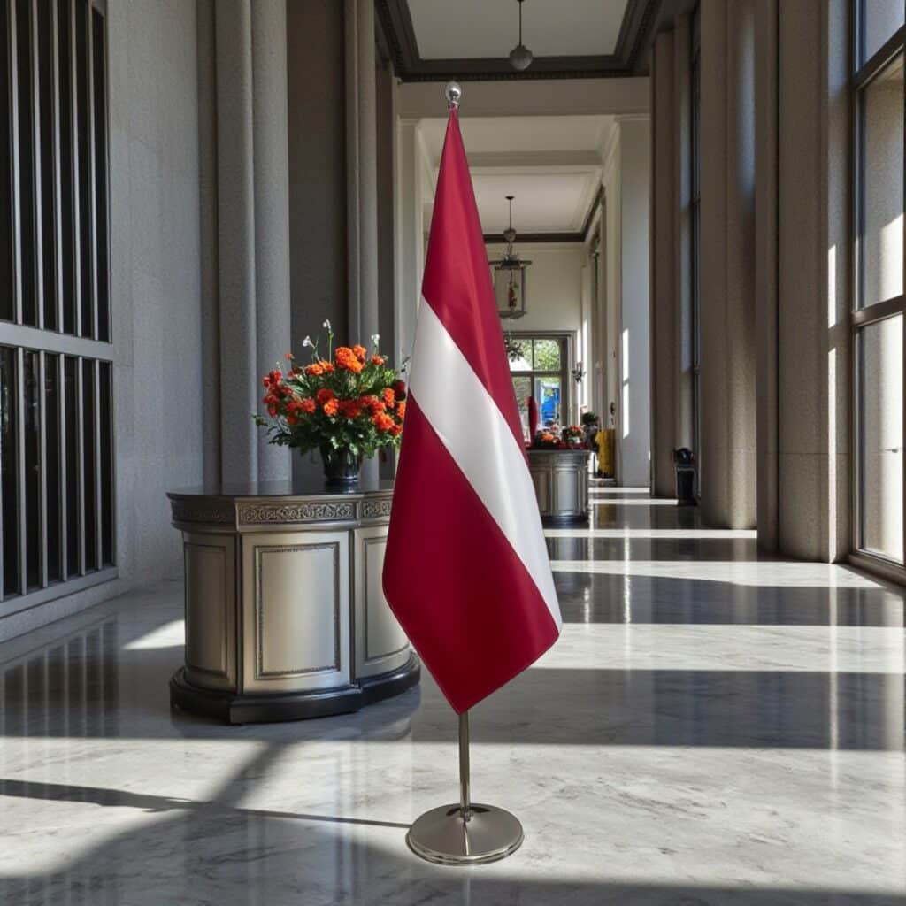 Latvia flag on stand