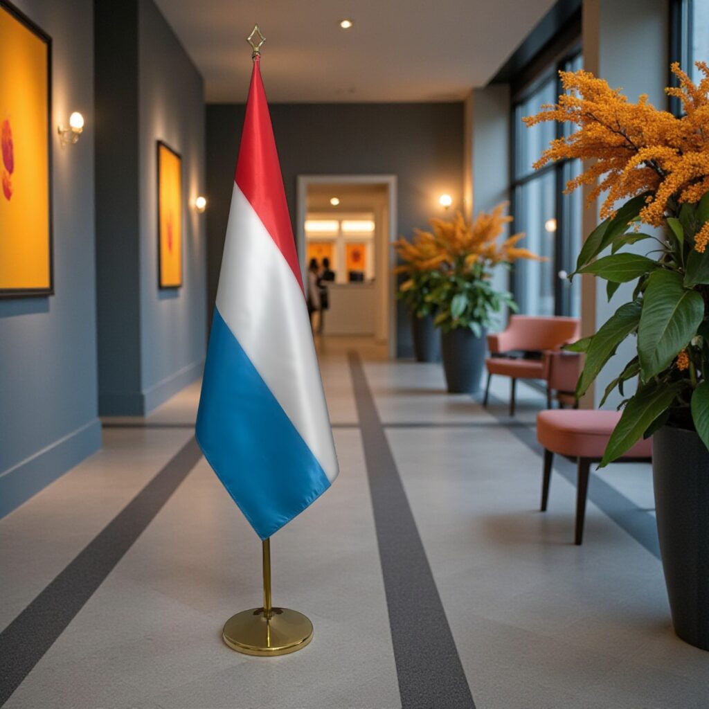 Luxembourg flag on stand