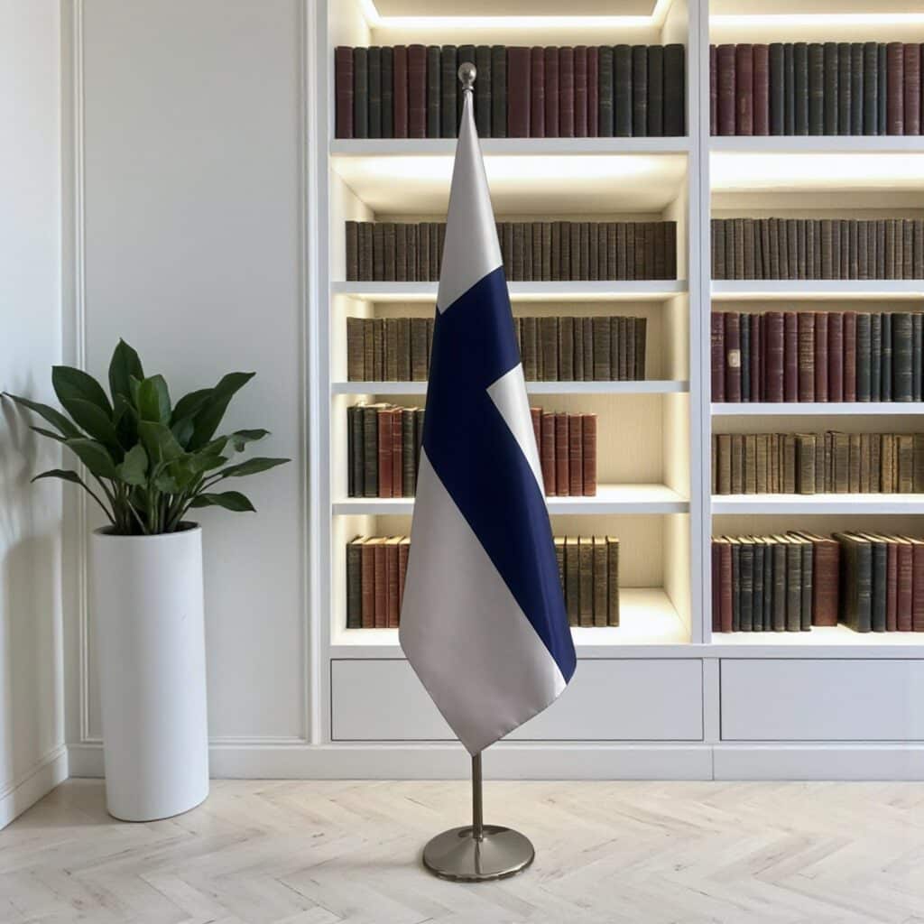 Finland flag on stand