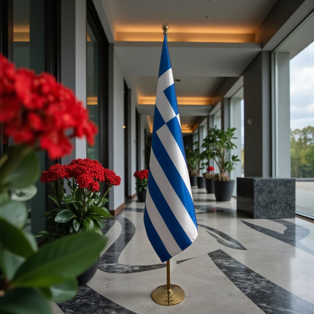 greece flag on stand